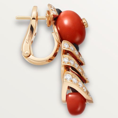 Géometrie & Contrastes耳环，珊瑚，铺镶钻石