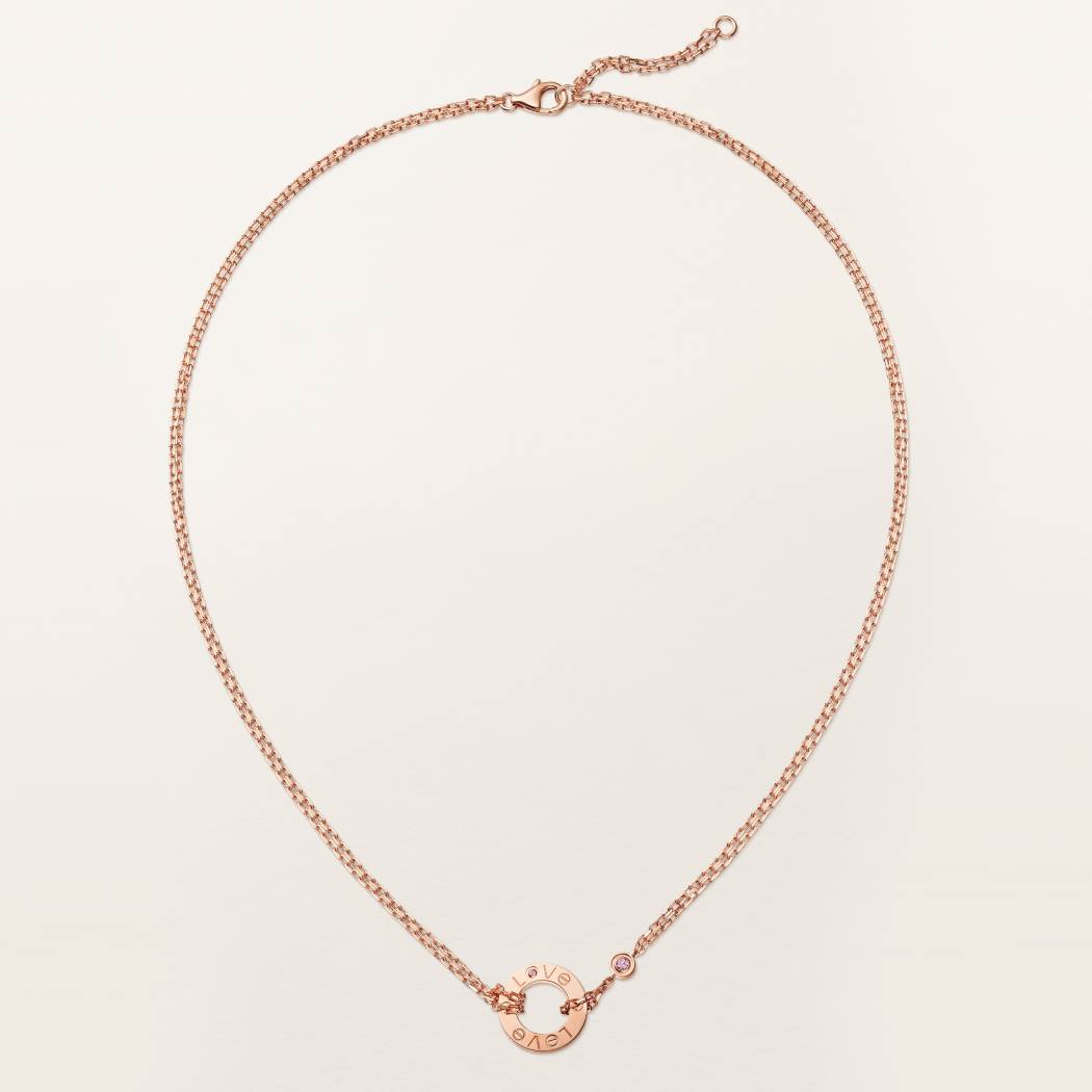 LOVE吊坠项链，镶嵌2颗粉色蓝宝石 18K玫瑰金