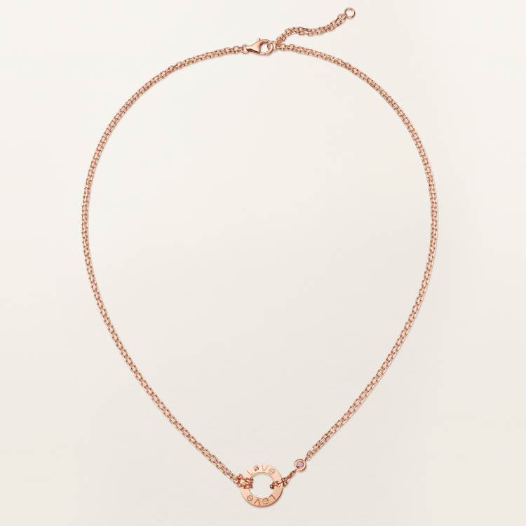 LOVE吊坠项链，镶嵌2颗粉色蓝宝石 18K玫瑰金