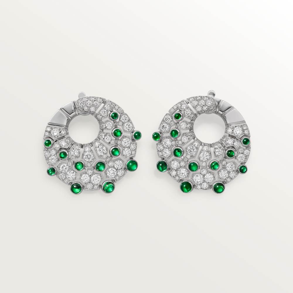 Le Voyage Recommencé圈形耳环，祖母绿，铺镶钻石 18K白金