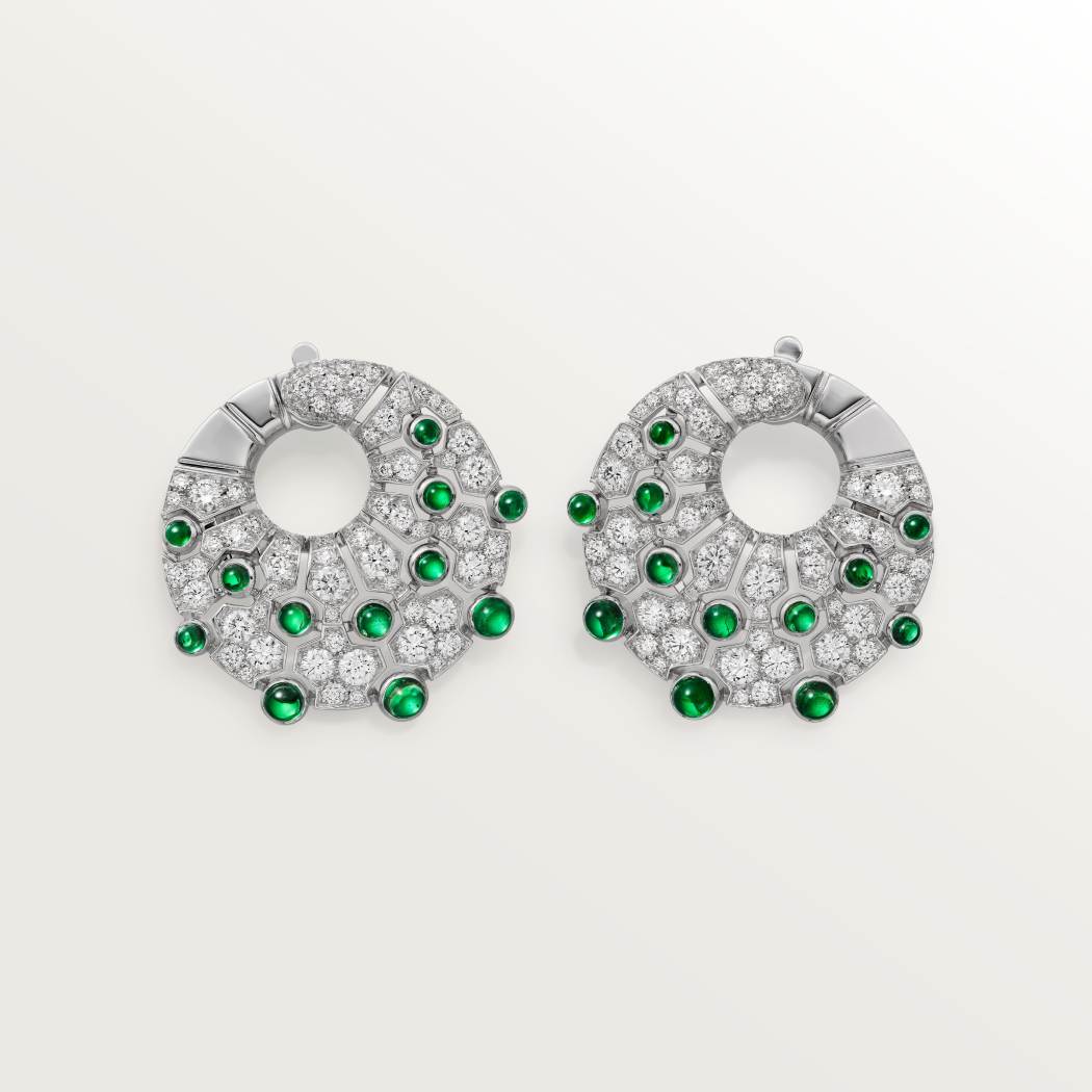 Le Voyage Recommencé圈形耳环，祖母绿，铺镶钻石 18K白金