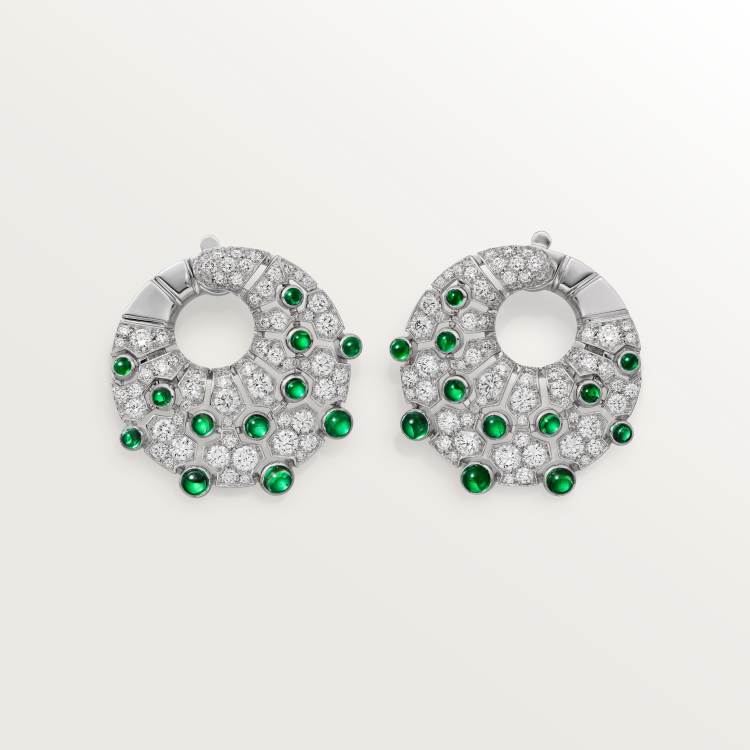 Le Voyage Recommencé圈形耳环，祖母绿，铺镶钻石 18K白金