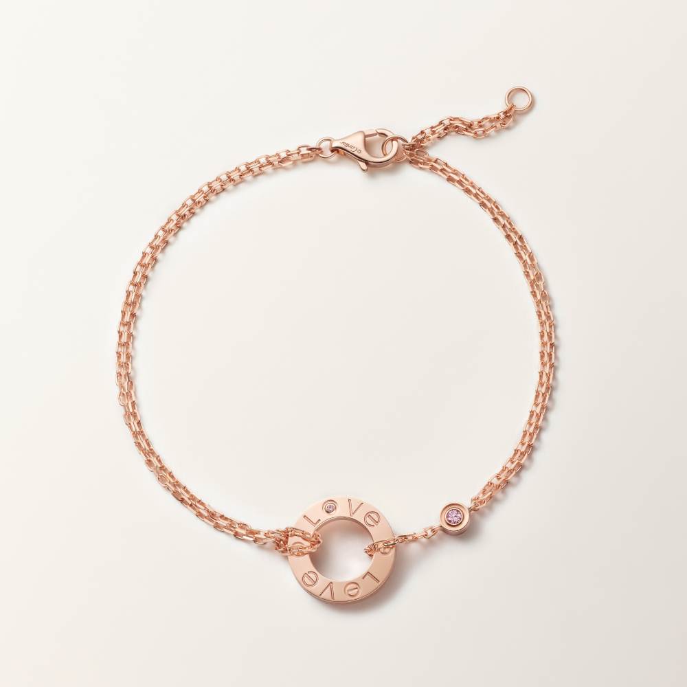 LOVE手链，镶嵌2颗粉色蓝宝石 18K玫瑰金