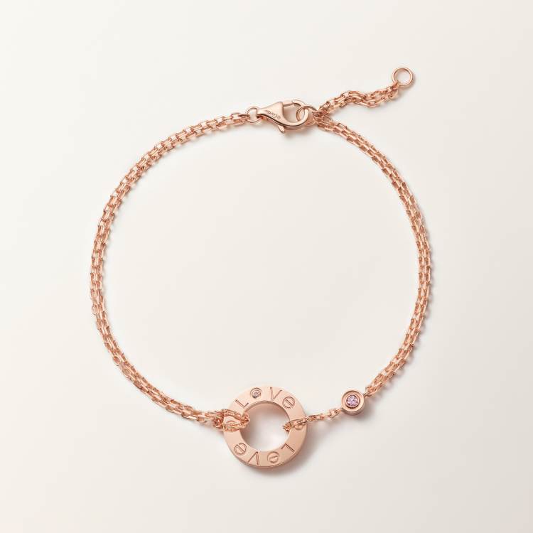 LOVE手链，镶嵌2颗粉色蓝宝石 18K玫瑰金