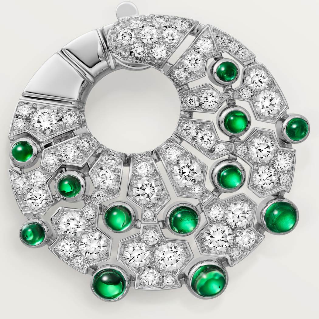 Le Voyage Recommencé圈形耳环，祖母绿，铺镶钻石 18K白金