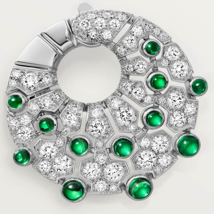 Le Voyage Recommencé圈形耳环，祖母绿，铺镶钻石 18K白金