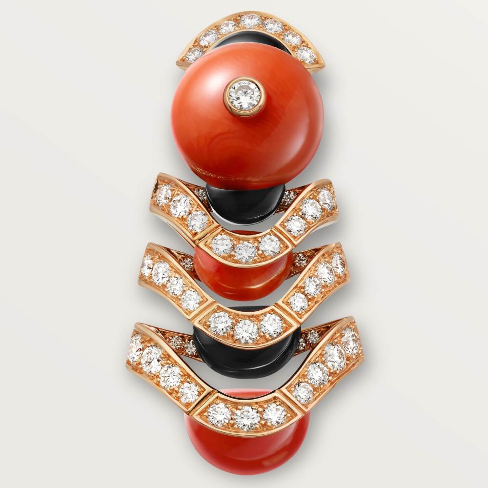 Géometrie & Contrastes耳环，珊瑚，铺镶钻石 18K玫瑰金