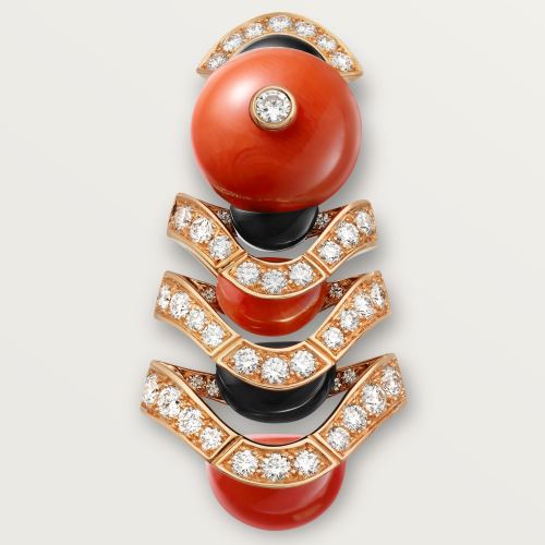 Géometrie & Contrastes耳环，珊瑚，铺镶钻石